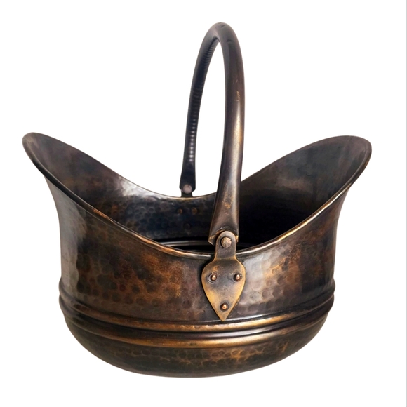 Vintage Gatco Hammered Brass Coal Ash Scuttle Bucket Firelace Oil Rubbed Planter - Picture 1 of 13